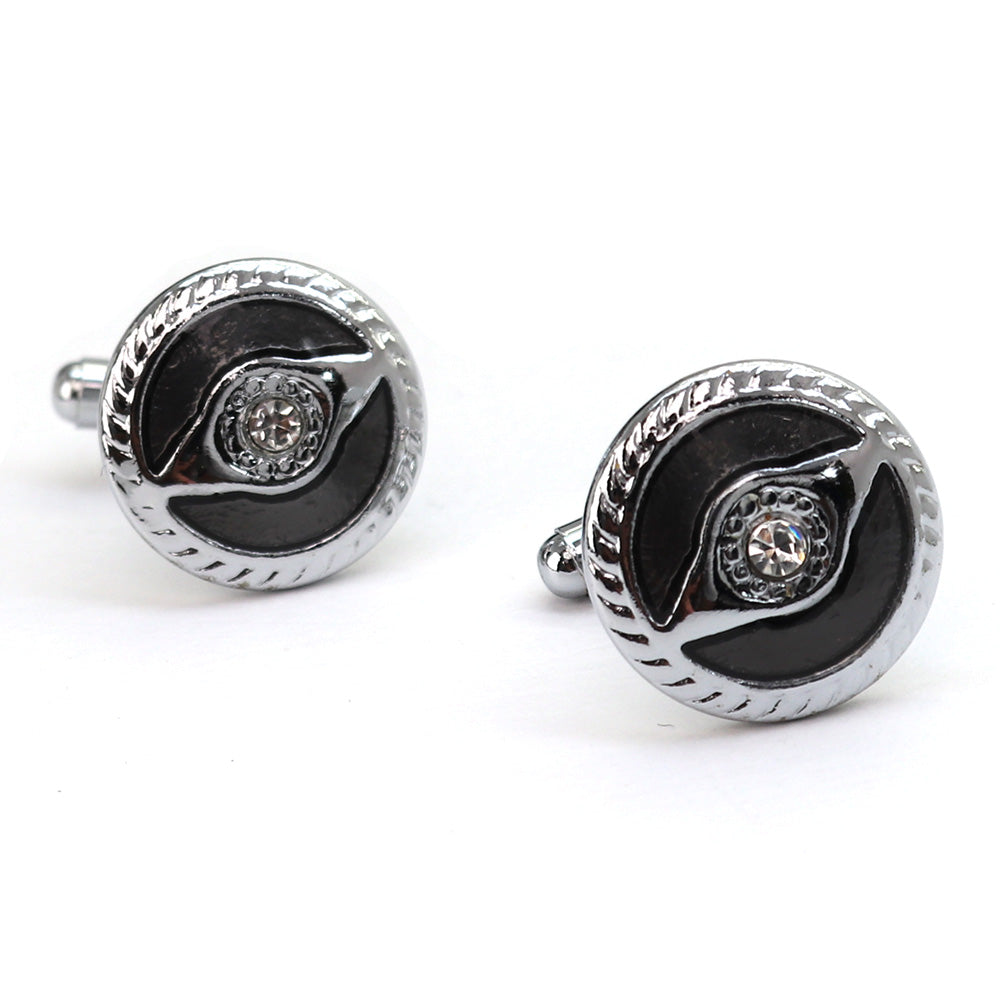 【 即日発送 】 ■ 丸型【 色 ：シルバー＆黒】カフスボタン ■ [ 1000円ぽっきり マラソン買い回り 対象 黒系 男女 営業マン おしゃれシンプル スーツ シャツ 人気 プレゼント 正装 ウエディング 入園式 入学式 ]
