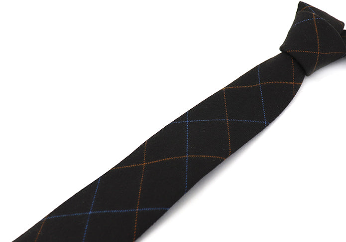 ビジネス-ネクタイ-ブラック-オレンジ-ブルー-極細-格子柄-男女-祝-おしゃれ-ビジネス-結婚式-カジュアル-スーツ-人気-プレゼント-ギフト-入園式-入学式-成人式-暖か-暖色-温もり
