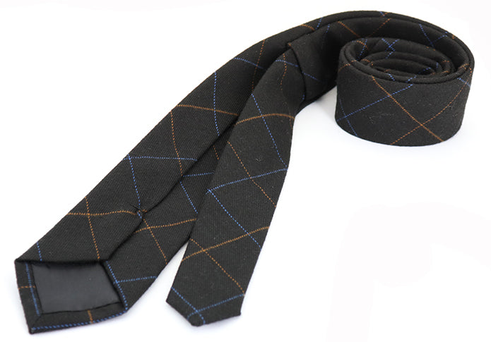 ビジネス-ネクタイ-ブラック-オレンジ-ブルー-極細-格子柄-男女-祝-おしゃれ-ビジネス-結婚式-カジュアル-スーツ-人気-プレゼント-ギフト-入園式-入学式-成人式-暖か-暖色-温もり