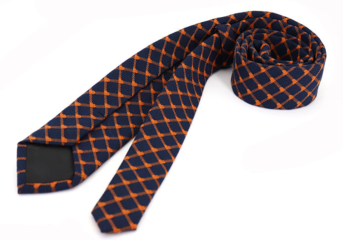 ビジネス-ネクタイ-ネイビー-オレンジ-網模様-男女-祝-おしゃれ-ビジネス-結婚式-カジュアル-スーツ-人気-プレゼント-ギフト-入園式-入学式-成人式-暖か-暖色-温もり