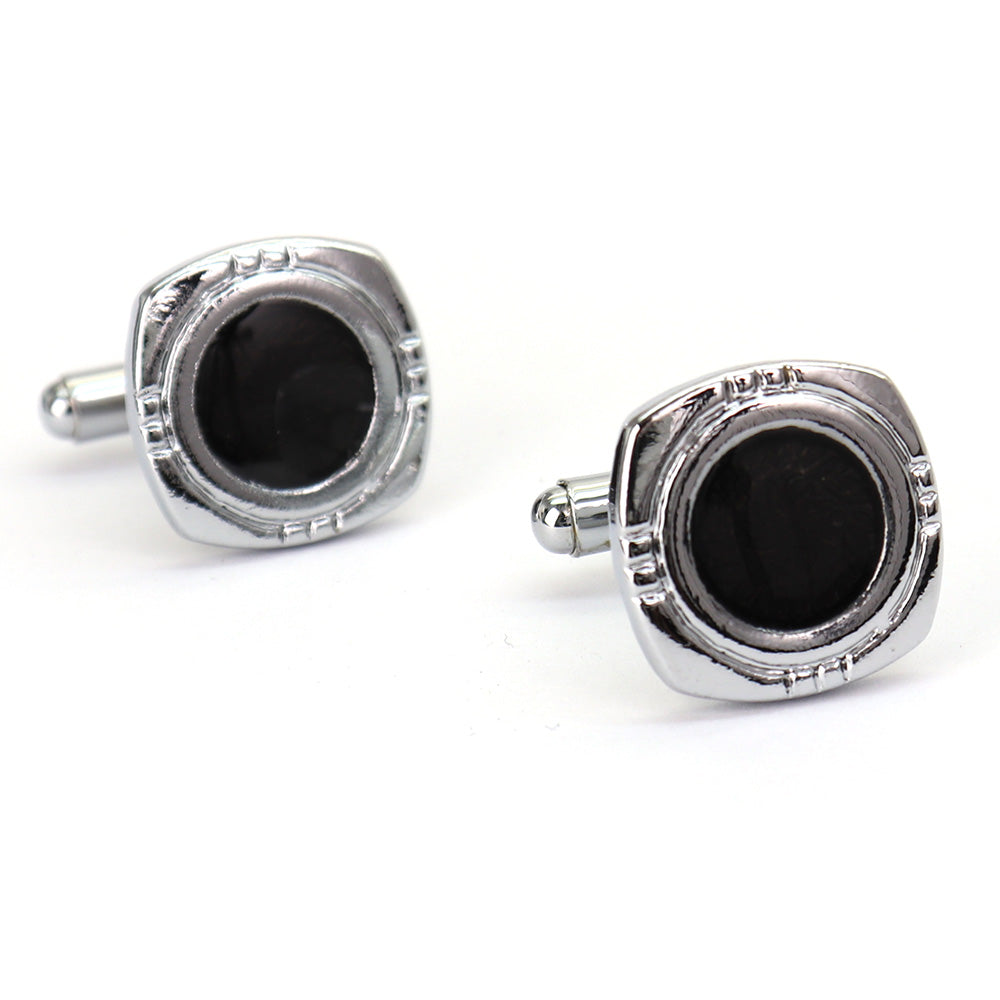 【 即日発送 】 ■ 四角形【 色 ：シルバー＆黒】カフスボタン ■ [ 1000円ぽっきり マラソン買い回り 対象 黒系 男女 営業マン おしゃれシンプル スーツ シャツ 人気 プレゼント 正装 ウエディング 入園式 入学式 ]