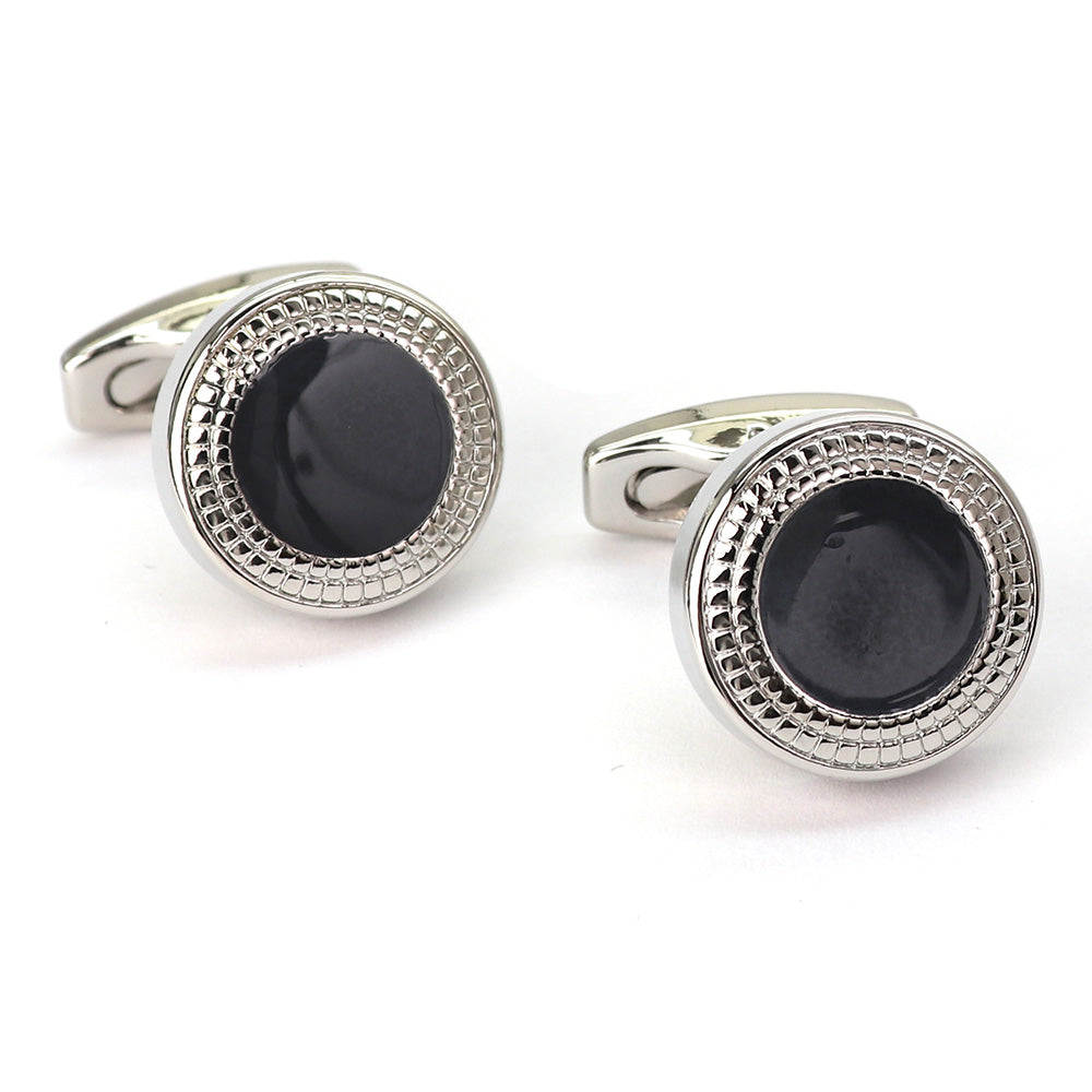 【 即日発送 】 ■ 丸型【 色 ：シルバー＆黒】カフスボタン ■ [ 1000円ぽっきり マラソン買い回り 対象 黒系 男女 営業マン おしゃれシンプル スーツ シャツ 人気 プレゼント 正装 ウエディング 入園式 入学式 ]