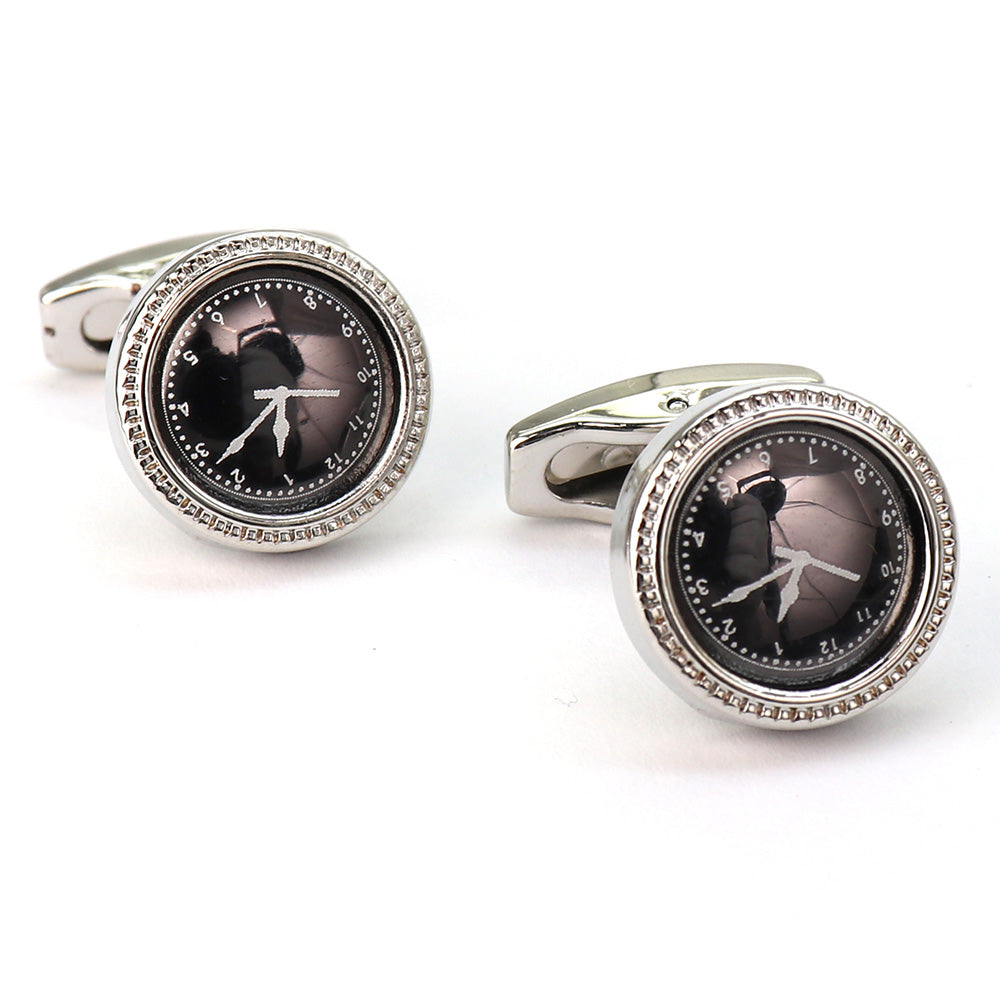 【 即日発送 】 ■ 丸型【 色 ：シルバー＆黒】カフスボタン ■ [ 1000円ぽっきり マラソン買い回り 対象 黒系 男女 営業マン おしゃれシンプル スーツ シャツ 人気 プレゼント 正装 ウエディング 入園式 入学式 ]