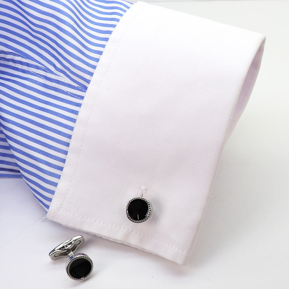 【 即日発送 】 ■ 丸型【 色 ：シルバー＆黒】カフスボタン ■ [ 1000円ぽっきり マラソン買い回り 対象 黒系 男女 営業マン おしゃれシンプル スーツ シャツ 人気 プレゼント 正装 ウエディング 入園式 入学式 ]
