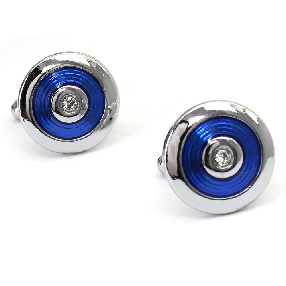 【 即日発送 】 ■ 丸型【 色 ：シルバー＆青】カフスボタン ■ [ 1000円ぽっきり マラソン買い回り 対象 黒系 男女 営業マン おしゃれシンプル スーツ シャツ 人気 プレゼント 正装 ウエディング 入園式 入学式 ]