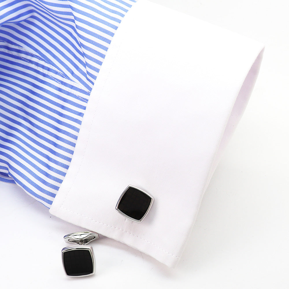 【 即日発送 】 ■ 四角形【 色 ：シルバー＆茶】カフスボタン ■ [ 1000円ぽっきり マラソン買い回り 対象 黒系 男女 営業マン おしゃれシンプル スーツ シャツ 人気 プレゼント 正装 ウエディング 入園式 入学式 ]