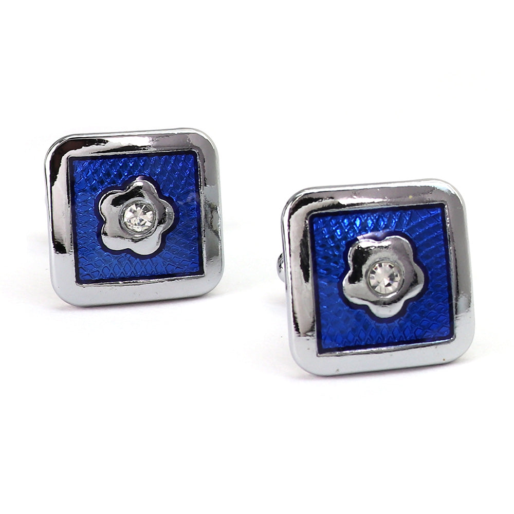 【 即日発送 】 ■ 四角形【 色 ：シルバー＆青】カフスボタン ■ [ 1000円ぽっきり マラソン買い回り 対象 黒系 男女 営業マン おしゃれシンプル スーツ シャツ 人気 プレゼント 正装 ウエディング 入園式 入学式 ]
