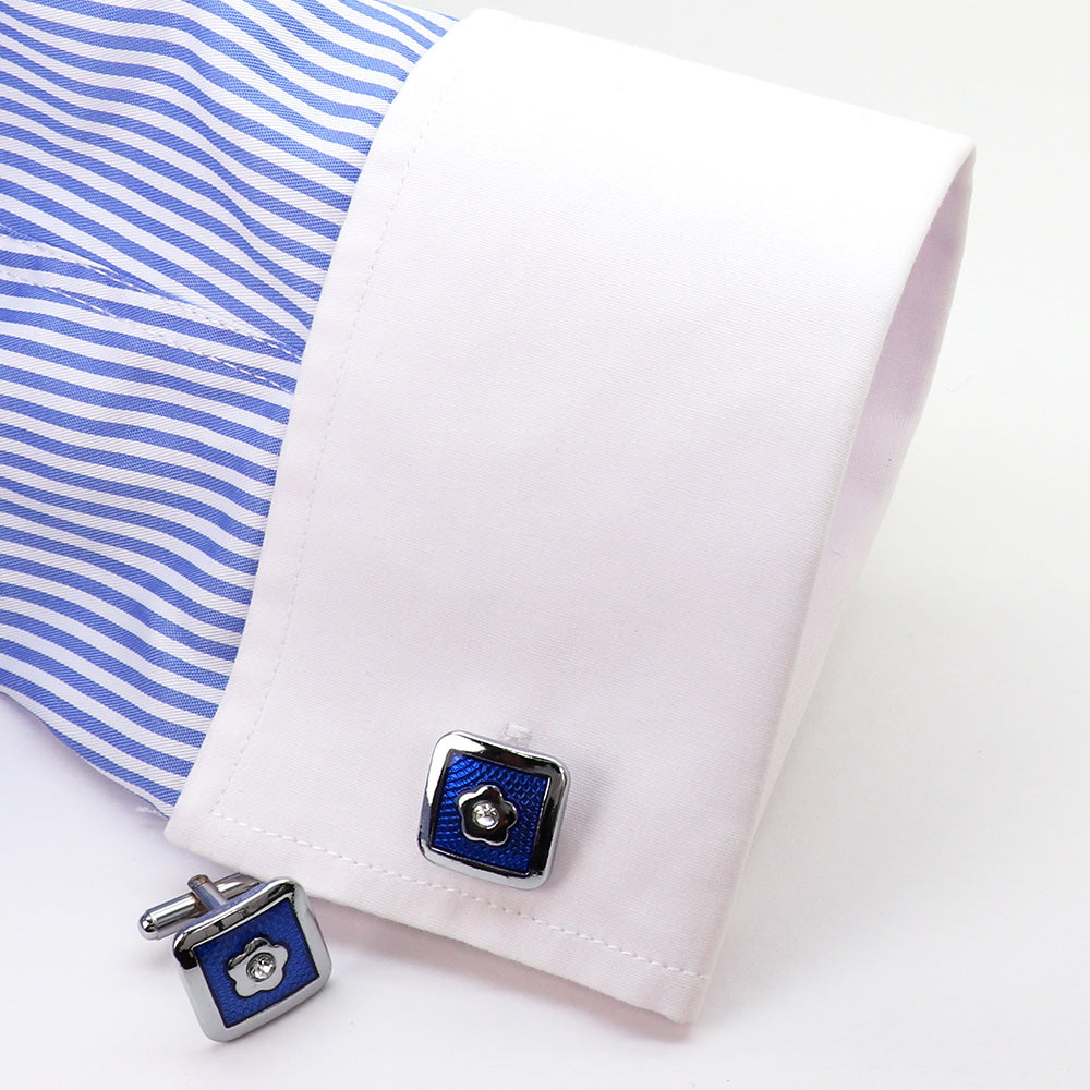 【 即日発送 】 ■ 四角形【 色 ：シルバー＆青】カフスボタン ■ [ 1000円ぽっきり マラソン買い回り 対象 黒系 男女 営業マン おしゃれシンプル スーツ シャツ 人気 プレゼント 正装 ウエディング 入園式 入学式 ]