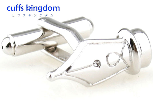 万年筆-ペン先-カフスボタン-銀色-系-男女-カフリングス-営業マン-おしゃれ-かわいい-結婚式-カジュアル-シンプル-スーツ-人気-プレゼント-ギフト-入園式-入学式-成人式