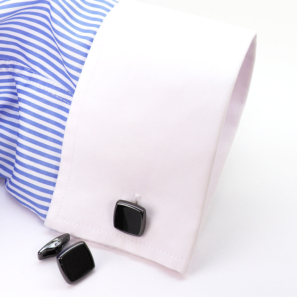 【 即日発送 】 ■ 四角形【 色 ：黒＆茶】カフスボタン ■ [ 1000円ぽっきり マラソン買い回り 対象 黒系 男女 営業マン おしゃれシンプル スーツ シャツ 人気 プレゼント 正装 ウエディング 入園式 入学式 ]