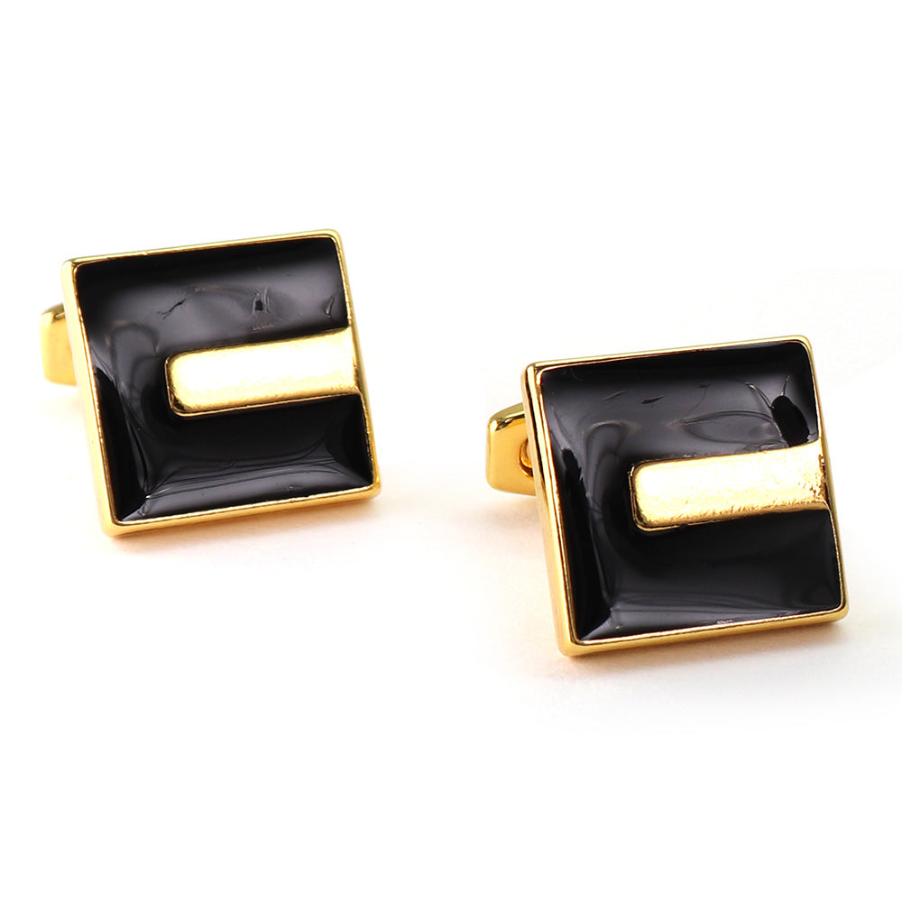 【 即日発送 】 ■ 四角形【 色 ：ゴールド＆黒】カフスボタン ■ [ 1000円ぽっきり マラソン買い回り 対象 黒系 男女 営業マン おしゃれシンプル スーツ シャツ 人気 プレゼント 正装 ウエディング 入園式 入学式 ]