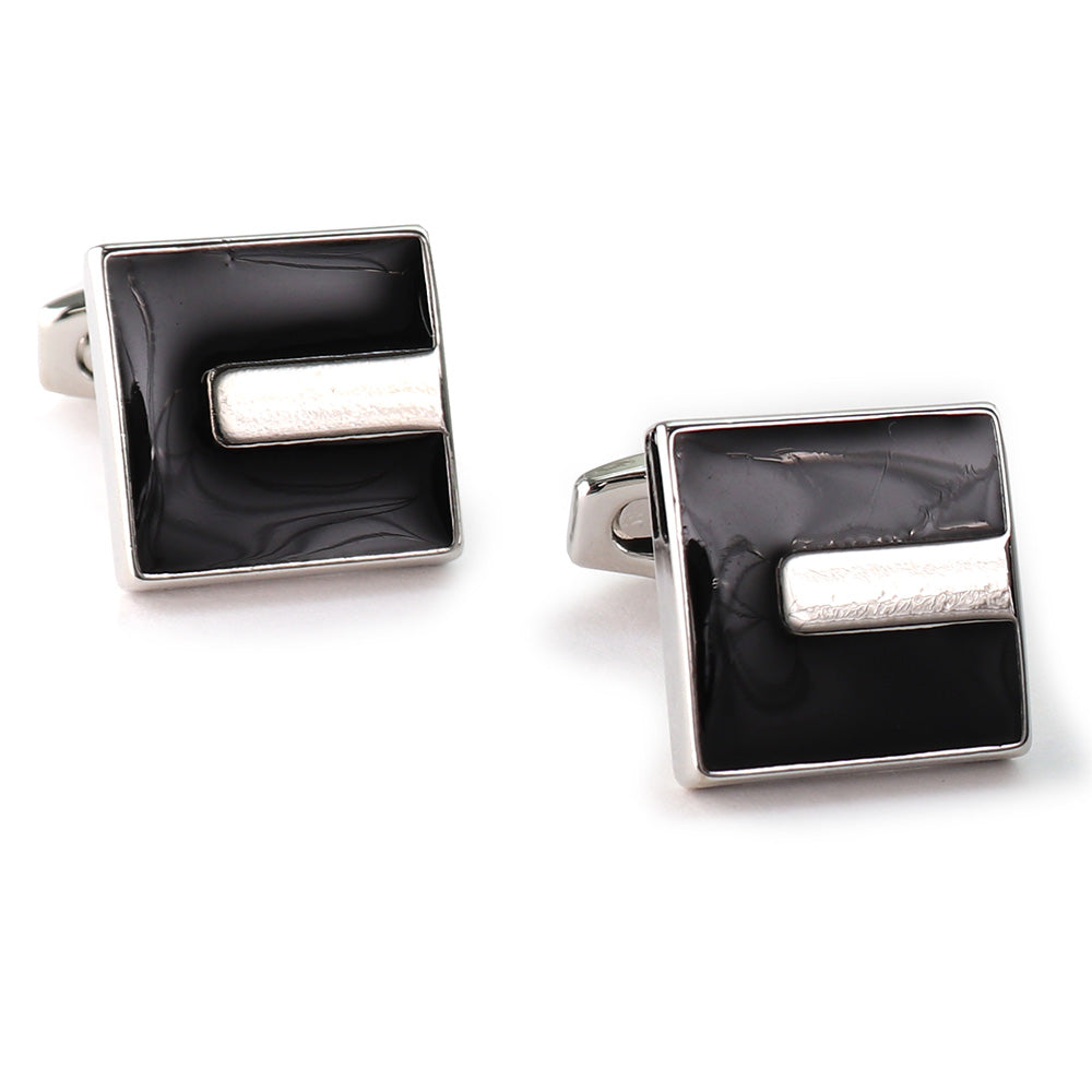 【 即日発送 】 ■ 四角形【 色 ：シルバー＆黒】カフスボタン ■ [ 1000円ぽっきり マラソン買い回り 対象 黒系 男女 営業マン おしゃれシンプル スーツ シャツ 人気 プレゼント 正装 ウエディング 入園式 入学式 ]