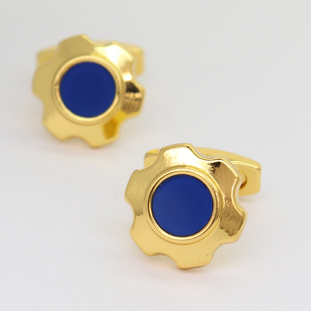 【 即日発送 】 ■ 多角形【 色 ：ゴールド＆青】カフスボタン ■ [ マラソン買い回り 対象 ゴールド系 男女 営業マン おしゃれ シンプル スーツ シャツ 人気 プレゼント 正装 ウエディング 入園式 入学式 ]