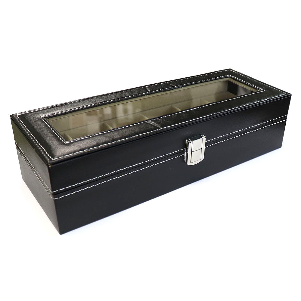 腕時計 6本 収納 PU ボックス アクリル 天板【 ブラック 】裏地 柔らか 素材 ロック付き コレクション 高品質 高級時計 保管 ケース メンズ 父の日 誕プレ 収集 飾る インテリア 安心