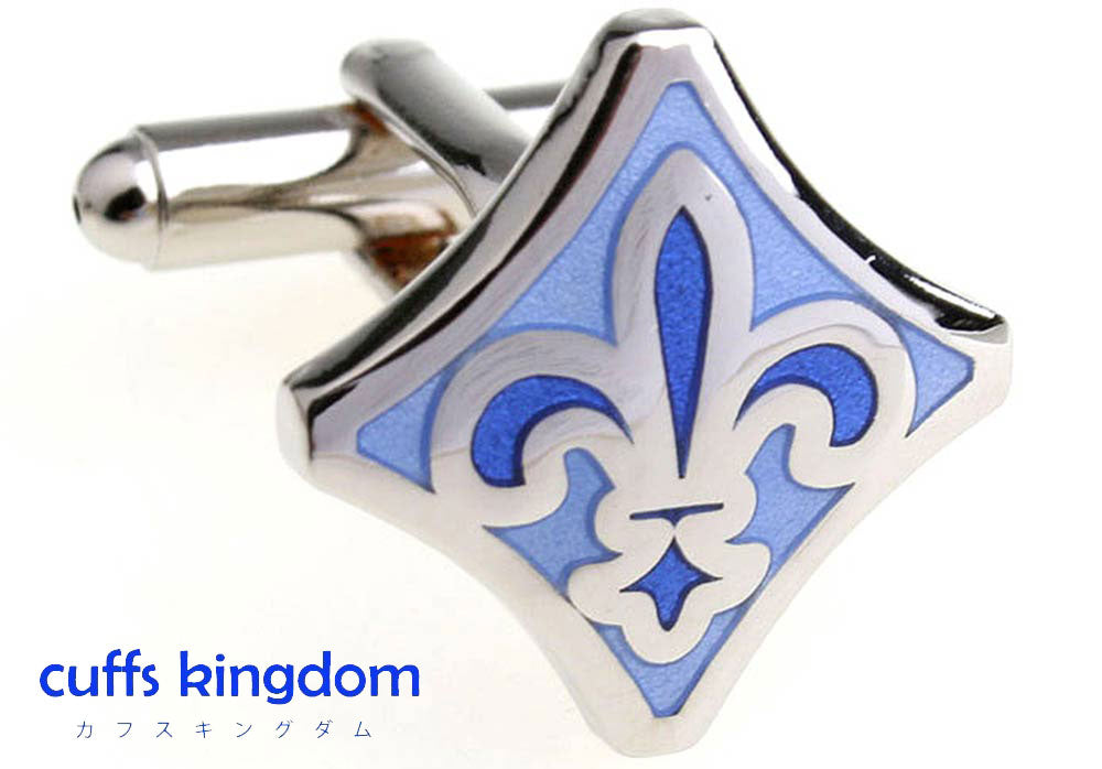百合の紋章-ブルー-カフスボタン-青-系-ブルー-男女-カフリングス-営業マン-おしゃれ-かわいい-結婚式-カジュアル-シンプル-スーツ-人気-プレゼント-ギフト-入園式-入学式-成人式