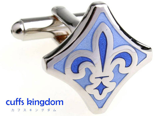 百合の紋章-ブルー-カフスボタン-青-系-ブルー-男女-カフリングス-営業マン-おしゃれ-かわいい-結婚式-カジュアル-シンプル-スーツ-人気-プレゼント-ギフト-入園式-入学式-成人式