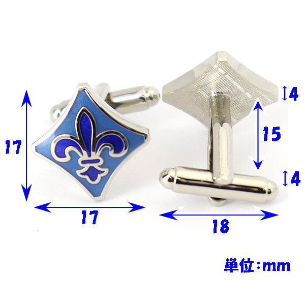 百合の紋章-ブルー-カフスボタン-青-系-ブルー-男女-カフリングス-営業マン-おしゃれ-かわいい-結婚式-カジュアル-シンプル-スーツ-人気-プレゼント-ギフト-入園式-入学式-成人式