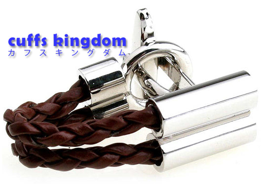 編み込み-フェイクレザー-茶色-カフスボタン-brown-癒し-男女-カフリングス-ユニーク-人気-おもしろ-個性-カフス専門店