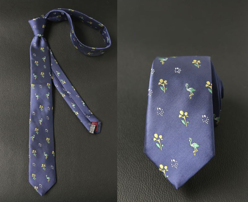 ネイビー生地-黄色い花-刺繍-植物-ネクタイ-ポリエステル-全長-約-145ｃｍ-剣幅-約-6ｃｍ-おしゃれ-かわいい-結婚式-カジュアル-シンプル-スーツ-人気-プレゼント-ギフト-春-成人式
