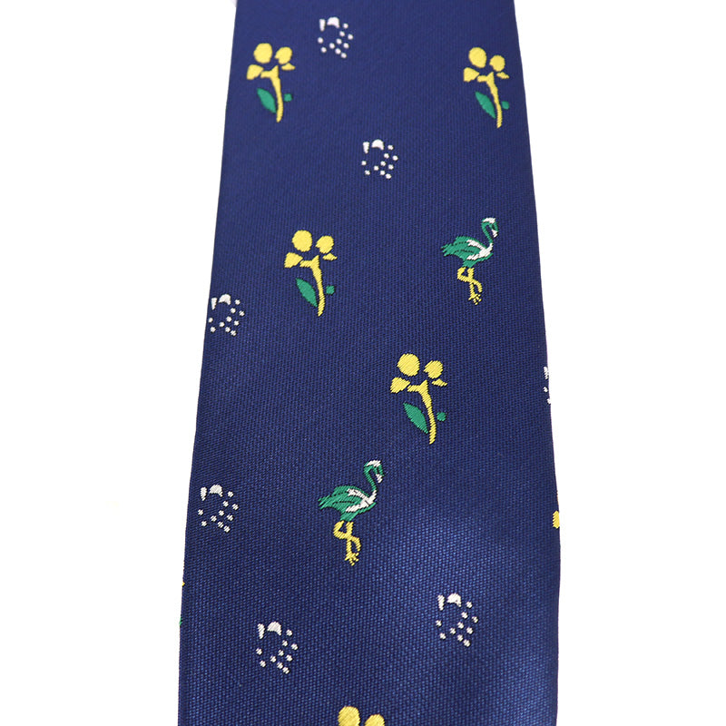 ネイビー生地-黄色い花-刺繍-植物-ネクタイ-ポリエステル-全長-約-145ｃｍ-剣幅-約-6ｃｍ-おしゃれ-かわいい-結婚式-カジュアル-シンプル-スーツ-人気-プレゼント-ギフト-春-成人式