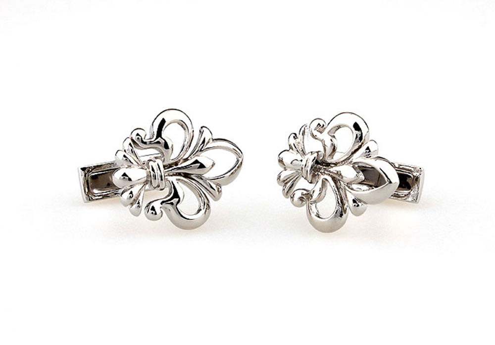 百合の紋章-くりぬき-モチーフ-カフスボタン-銀色-系-男女-カフリングス-営業マン-おしゃれ-かわいい-結婚式-カジュアル-シンプル-スーツ-人気-プレゼント-ギフト-入園式-入学式-成人式