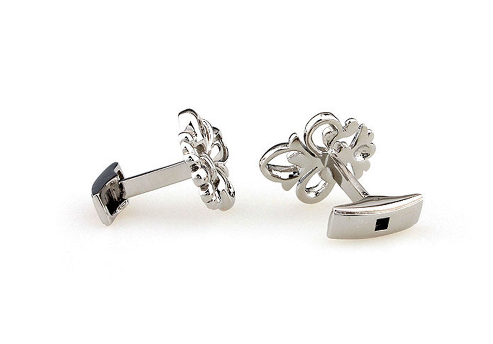 百合の紋章-くりぬき-モチーフ-カフスボタン-銀色-系-男女-カフリングス-営業マン-おしゃれ-かわいい-結婚式-カジュアル-シンプル-スーツ-人気-プレゼント-ギフト-入園式-入学式-成人式