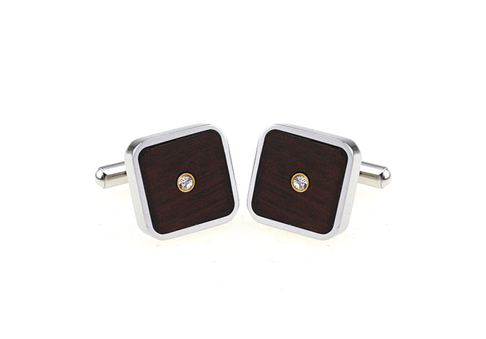 木目-ワンポイント-アクセント-カフスボタン-brown-落ち着く-男女-カフリングス-四角-大人-お洒落-カフス専門店