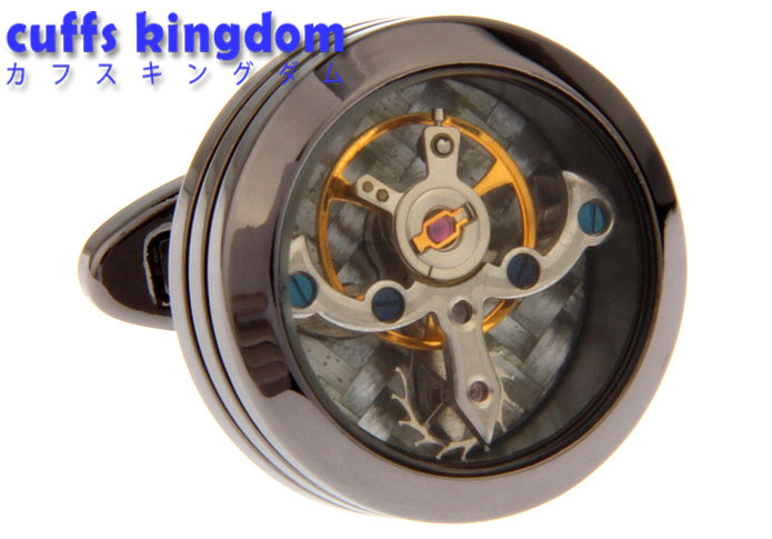 機械-仕掛け-黒-カフスボタン-灰色-ダーク系-男性-カフリングス-クール系-円形-メカ-カフス専門店