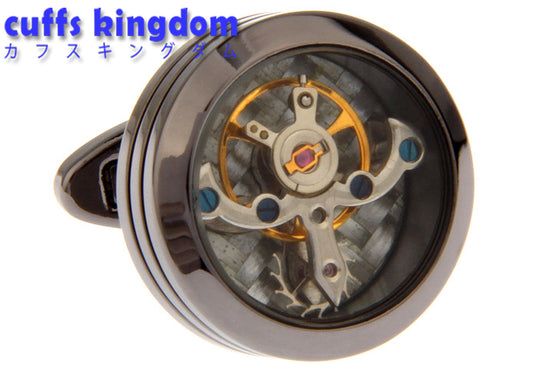 機械-仕掛け-黒-カフスボタン-灰色-ダーク系-男性-カフリングス-クール系-円形-メカ-カフス専門店
