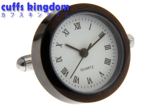 時計-機能付き-アナログ-時計-丸型-黒-カフスボタン-黒系-ブラック-男女-カフリングス-営業マン-リアル-おしゃれ-かわいい-結婚式-カジュアル-シンプル-スーツ-人気-プレゼント-ギフト-入園式-入学式-成人式