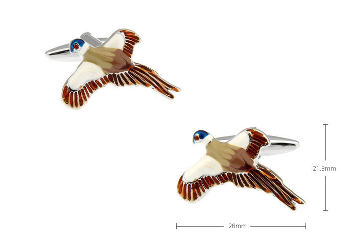 野鳥-カラー-カフスボタン-brown-飛行-男女-カフリングス-動物-ユニーク-カモ-おもしろ-個性-カフス専門店