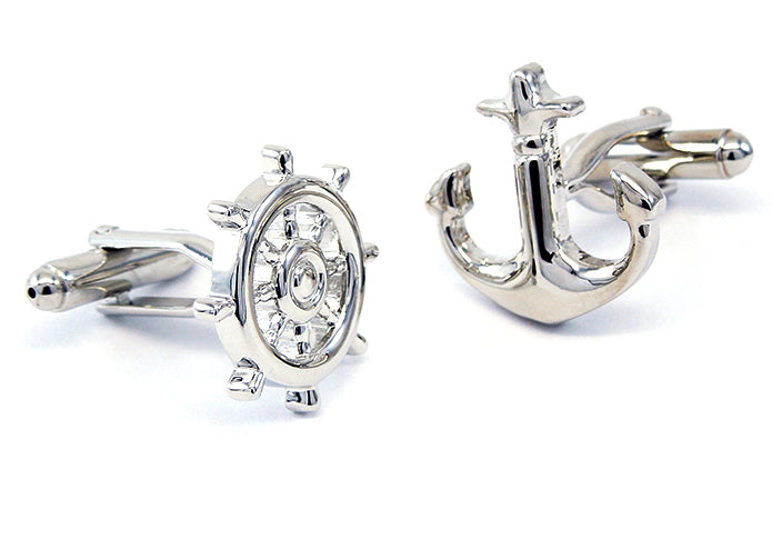 舵輪-と-錨-アシメトリー-カフス-シルバー-カフスボタン-銀色-系-男女-カフリングス-営業マン-おしゃれ-かわいい-結婚式-カジュアル-シンプル-スーツ-人気-プレゼント-ギフト-入園式-入学式-成人式