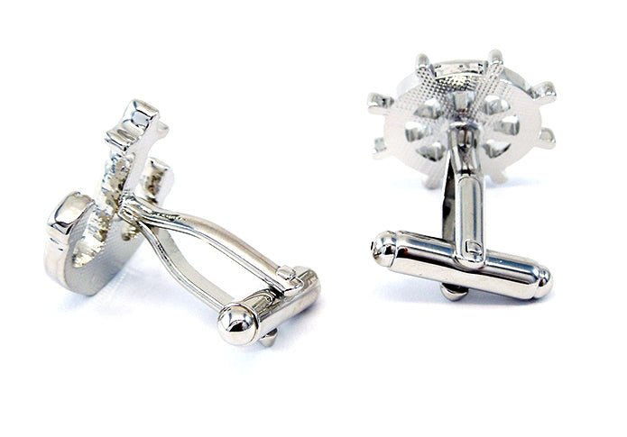 舵輪-と-錨-アシメトリー-カフス-シルバー-カフスボタン-銀色-系-男女-カフリングス-営業マン-おしゃれ-かわいい-結婚式-カジュアル-シンプル-スーツ-人気-プレゼント-ギフト-入園式-入学式-成人式