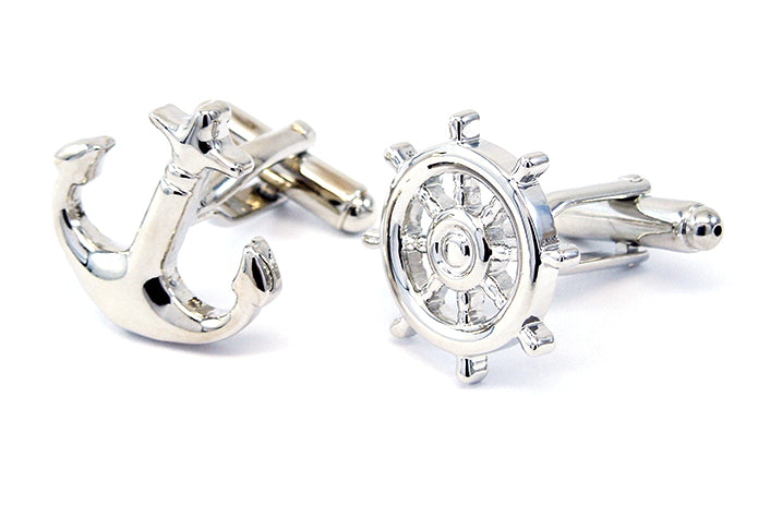舵輪-と-錨-アシメトリー-カフス-シルバー-カフスボタン-銀色-系-男女-カフリングス-営業マン-おしゃれ-かわいい-結婚式-カジュアル-シンプル-スーツ-人気-プレゼント-ギフト-入園式-入学式-成人式