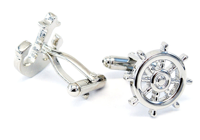 舵輪-と-錨-アシメトリー-カフス-シルバー-カフスボタン-銀色-系-男女-カフリングス-営業マン-おしゃれ-かわいい-結婚式-カジュアル-シンプル-スーツ-人気-プレゼント-ギフト-入園式-入学式-成人式