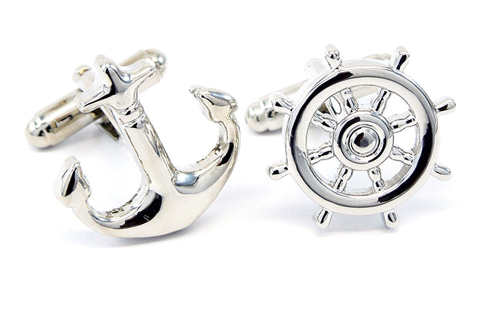 舵輪-と-錨-アシメトリー-カフス-シルバー-カフスボタン-銀色-系-男女-カフリングス-営業マン-おしゃれ-かわいい-結婚式-カジュアル-シンプル-スーツ-人気-プレゼント-ギフト-入園式-入学式-成人式