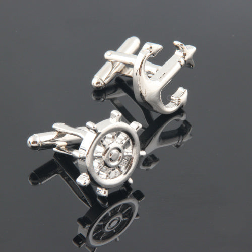 舵輪-と-錨-アシメトリー-カフス-シルバー-カフスボタン-銀色-系-男女-カフリングス-営業マン-おしゃれ-かわいい-結婚式-カジュアル-シンプル-スーツ-人気-プレゼント-ギフト-入園式-入学式-成人式