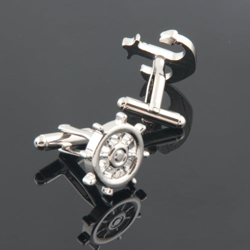 舵輪-と-錨-アシメトリー-カフス-シルバー-カフスボタン-銀色-系-男女-カフリングス-営業マン-おしゃれ-かわいい-結婚式-カジュアル-シンプル-スーツ-人気-プレゼント-ギフト-入園式-入学式-成人式