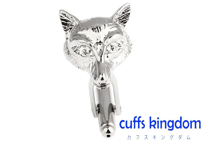 正面-フォックス-フェイス-カフスボタン-銀色-系-男女-カフリングス-営業マン-おしゃれ-かわいい-結婚式-カジュアル-シンプル-スーツ-人気-プレゼント-ギフト-入園式-入学式-成人式