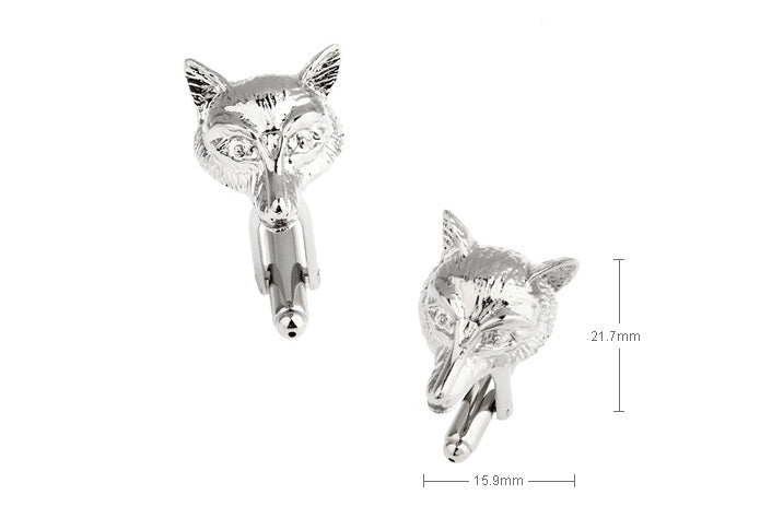 正面-フォックス-フェイス-カフスボタン-銀色-系-男女-カフリングス-営業マン-おしゃれ-かわいい-結婚式-カジュアル-シンプル-スーツ-人気-プレゼント-ギフト-入園式-入学式-成人式