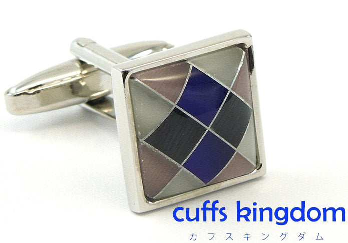 菱形-文様-青-ｘ-黒-カフスボタン-青系-ブルー-男女-カフリングス-営業マン-おしゃれ-かわいい-結婚式-カジュアル-シンプル-スーツ-人気-プレゼント-ギフト-入園式-入学式-成人式