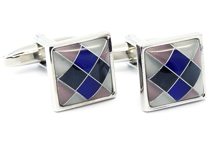 菱形-文様-青-ｘ-黒-カフスボタン-青系-ブルー-男女-カフリングス-営業マン-おしゃれ-かわいい-結婚式-カジュアル-シンプル-スーツ-人気-プレゼント-ギフト-入園式-入学式-成人式
