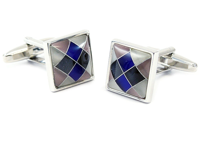 菱形-文様-青-ｘ-黒-カフスボタン-青系-ブルー-男女-カフリングス-営業マン-おしゃれ-かわいい-結婚式-カジュアル-シンプル-スーツ-人気-プレゼント-ギフト-入園式-入学式-成人式