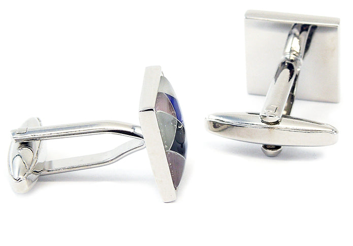 菱形-文様-青-ｘ-黒-カフスボタン-青系-ブルー-男女-カフリングス-営業マン-おしゃれ-かわいい-結婚式-カジュアル-シンプル-スーツ-人気-プレゼント-ギフト-入園式-入学式-成人式