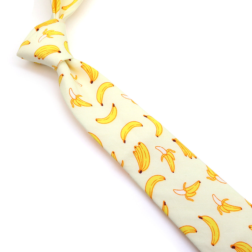 バナナ イラスト ネクタイ かわいい プリント ユニーク 個性的 人気 果物 イベント パーティ プレゼント ギフト 目立つ 限定 主役 幅6cm