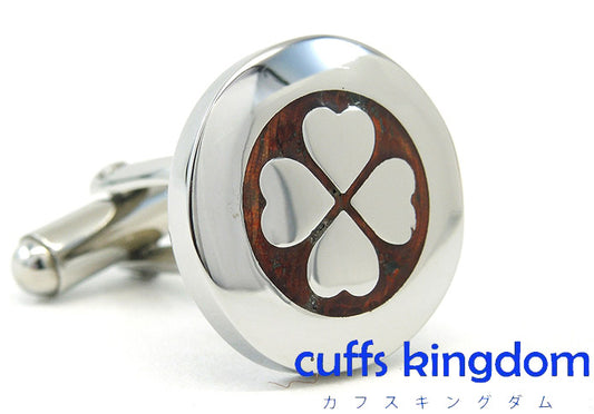 木目-四つ葉-クローバ-銀-木-カフスボタン-銀色系-男女-カフリングス-営業マン-おしゃれ-かわいい-結婚式-カジュアル-シンプル-スーツ-人気-プレゼント-ギフト-入園式-入学式-成人式