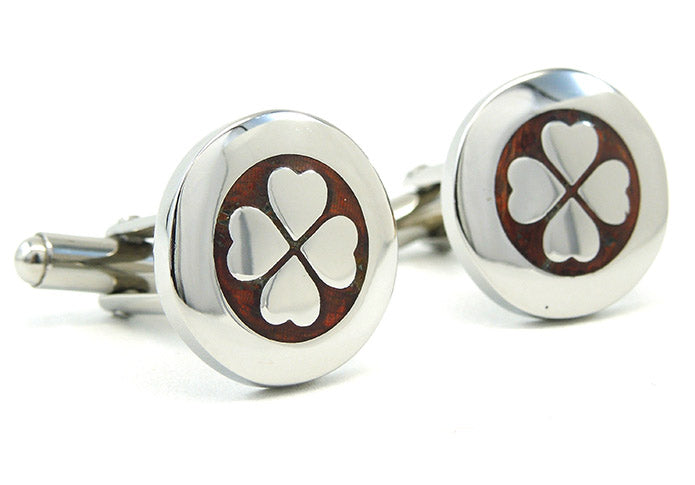 木目-四つ葉-クローバ-銀-木-カフスボタン-銀色系-男女-カフリングス-営業マン-おしゃれ-かわいい-結婚式-カジュアル-シンプル-スーツ-人気-プレゼント-ギフト-入園式-入学式-成人式