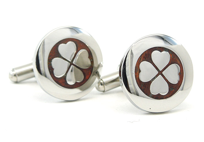 木目-四つ葉-クローバ-銀-木-カフスボタン-銀色系-男女-カフリングス-営業マン-おしゃれ-かわいい-結婚式-カジュアル-シンプル-スーツ-人気-プレゼント-ギフト-入園式-入学式-成人式