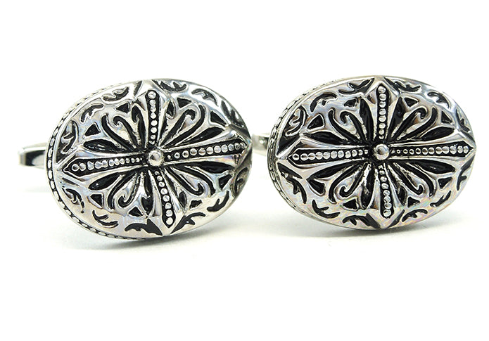 楕円-クロス-銀-黒-カフスボタン-黒系-ブラック-男女-カフリングス-営業マン-おしゃれ-かっこいい-結婚式-カジュアル-シンプル-スーツ-人気-プレゼント-ギフト-入園式-入学式-成人式