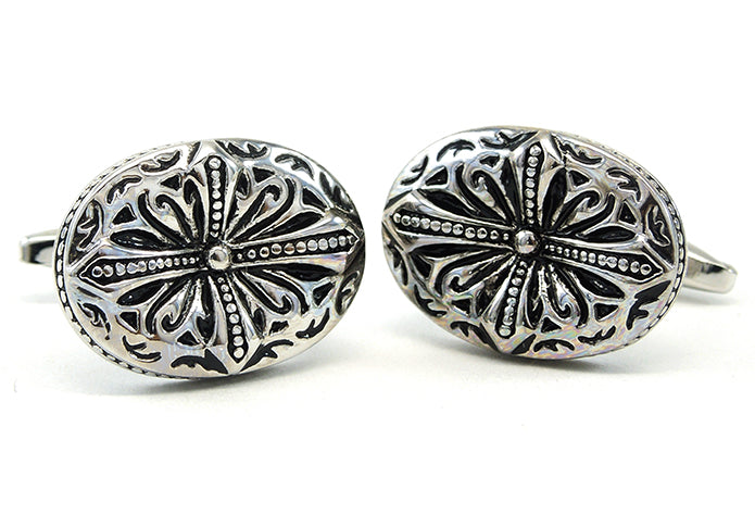 楕円-クロス-銀-黒-カフスボタン-黒系-ブラック-男女-カフリングス-営業マン-おしゃれ-かっこいい-結婚式-カジュアル-シンプル-スーツ-人気-プレゼント-ギフト-入園式-入学式-成人式